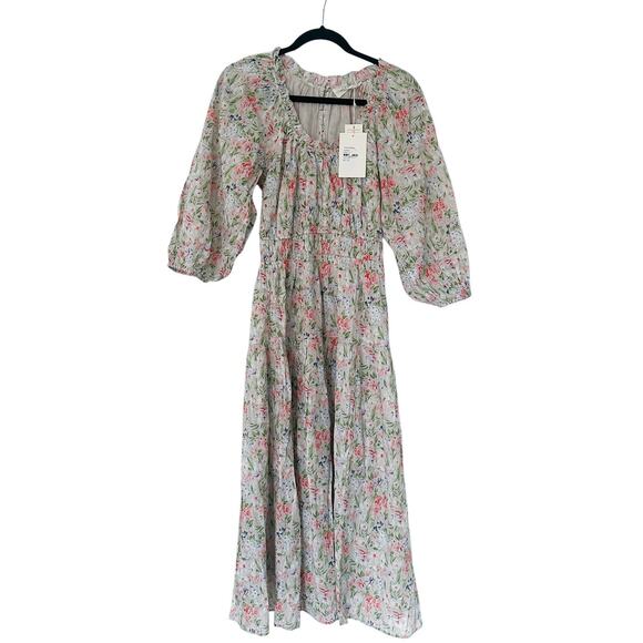 THE GREAT. Dresses & Skirts - The Great Moonstone Ivory Floral Long Sleeve Boho Midi Dress Size 4 Cottagecore